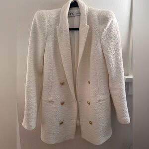Elegant White Tweed Double-Breasted Women's Coat size M